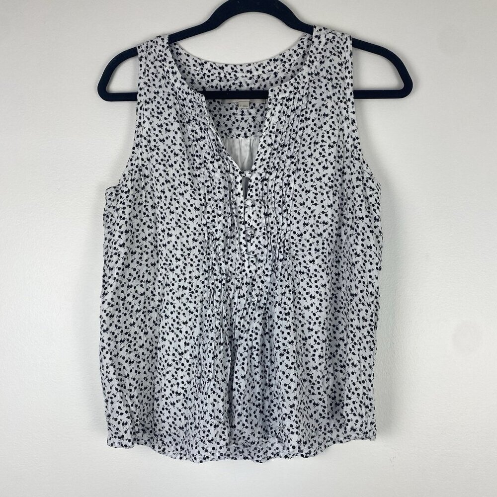 Loft Women's Pleated Printed Tank Top Size S Black White